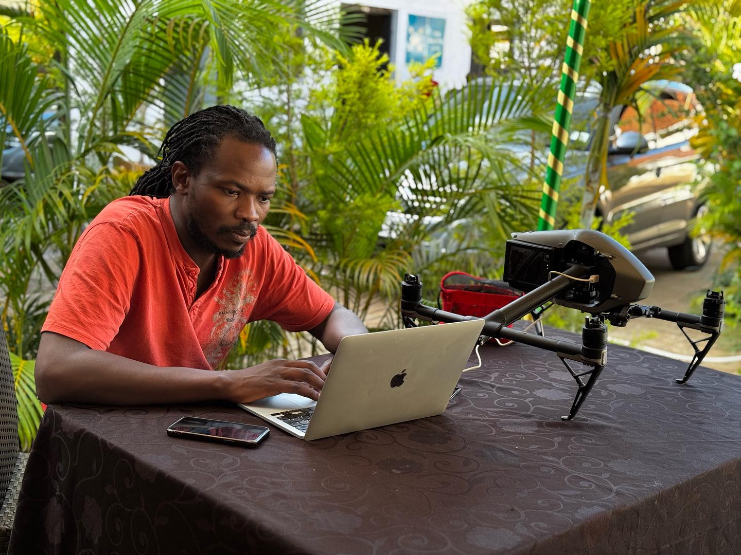 Professional drone in flight